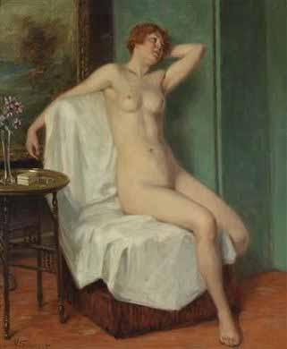 Victor Schivert Female Nude Sitting oil painting image